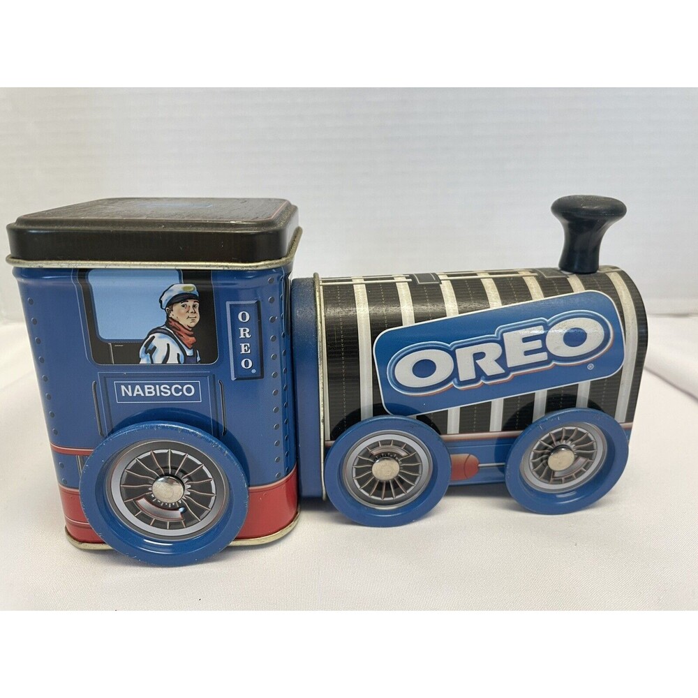 OREO Cookie  Nabisco Train Engine 1997 Collectible Tin Wheels Turn Preowned